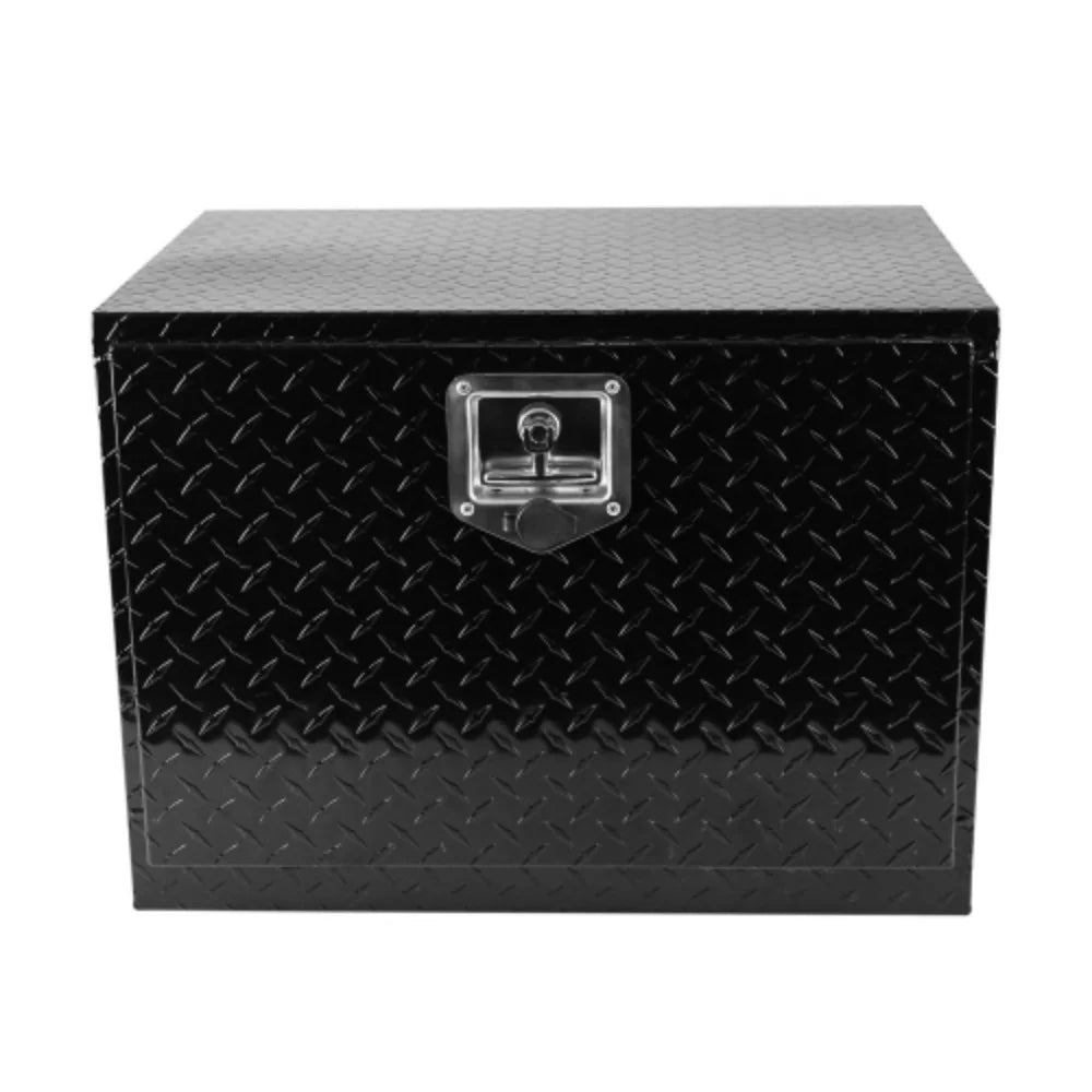 24 Inch Aluminum Stripes Plated Tool Box Pick Up Truck Bed RV Trailer Toolbox Waterproof Square Storage Organizer with Lock and Keys - Black  Black + Aluminum + Square box + 24"(24.2"×17.1"×17.9")