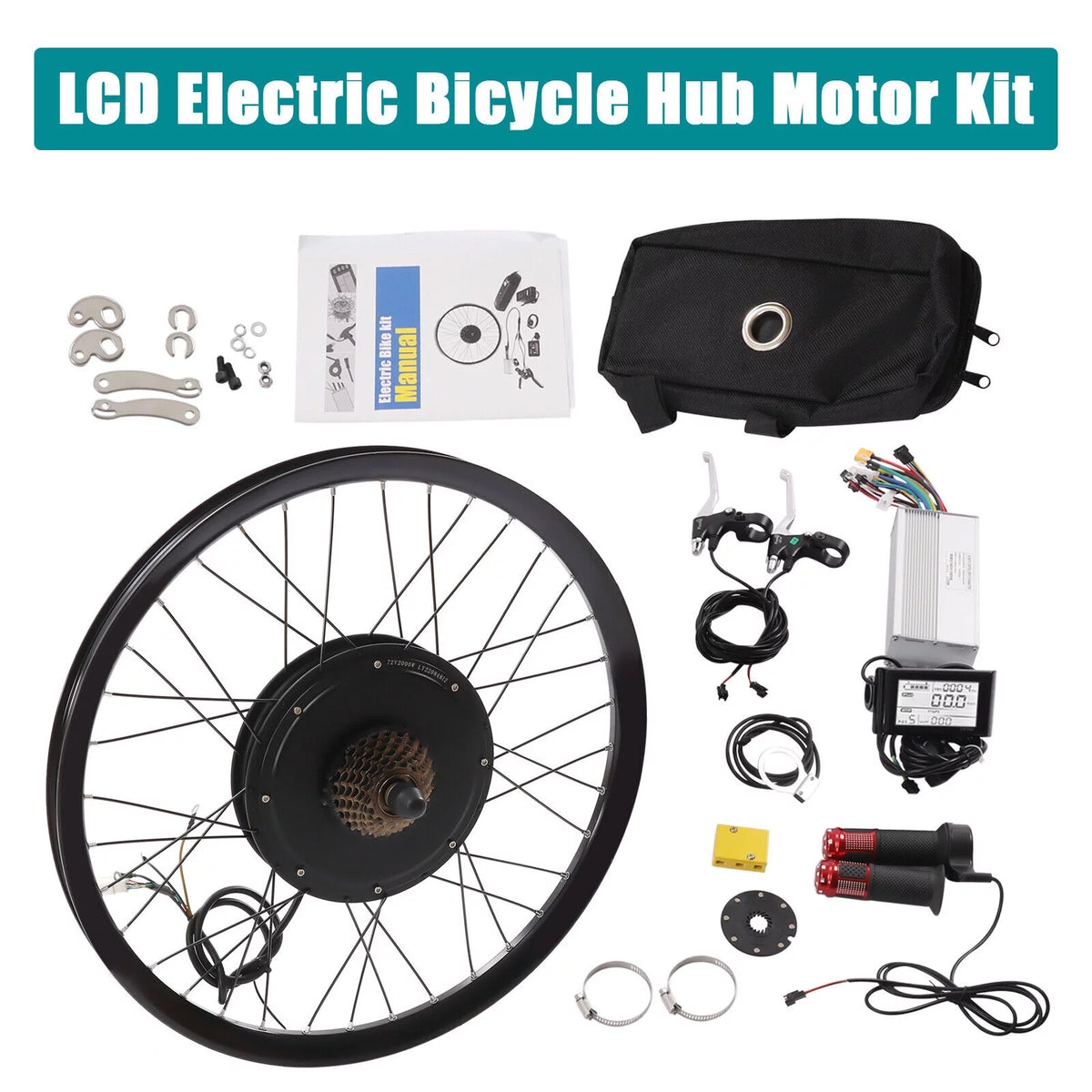 DENEST 29" Electric Bicycle Conversion Kit 72V 2000W E-bike Motor+ Rear Wheel And LCD