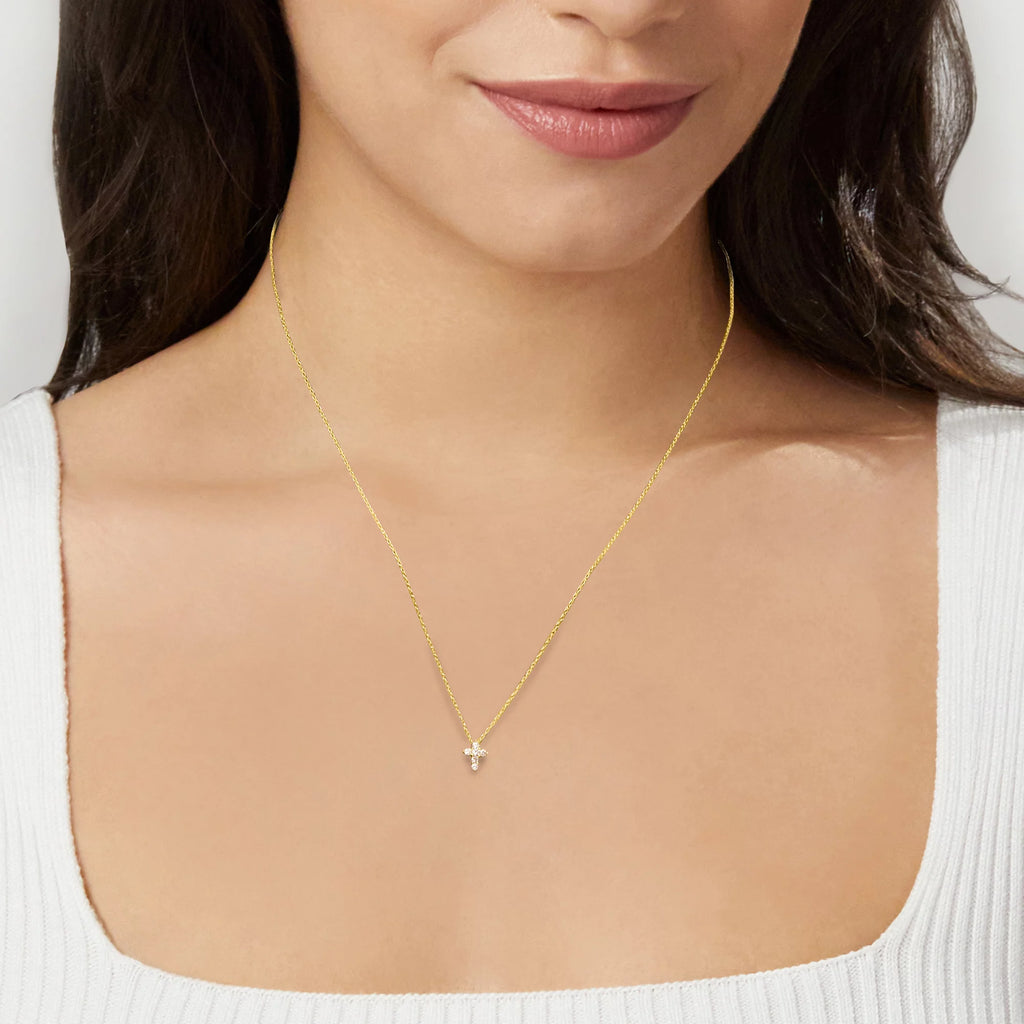 Canaria 0.10 ct. t.w. Diamond Cross Pendant Necklace in 10kt Yellow Gold, Female, Adult