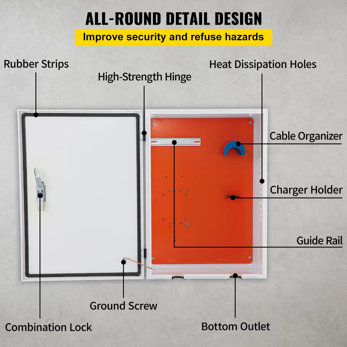 SKYSHALO Tesla EV Charger Station Box, 28'' x 20'' x 10'', Outdoor Cable Box Charging Box Cable Organizer, IP32 Waterproof Dustproof Cool Roll Alloy Electrical Enclosure Box, for Tesla Wall Connector