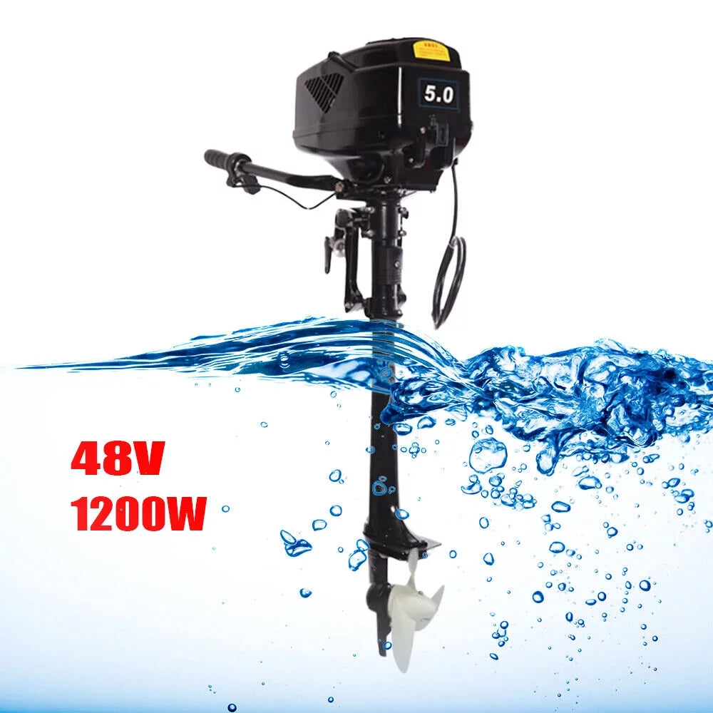 HANGKAI Electric Outboard Motor 1200W  Pure Copper Core Brushless Motor Fishing Boat Engine Long Shaft 48V Omni-directional Rotary Joystick W/ 90° Rotatable Bracket Fishing Boat Trolling