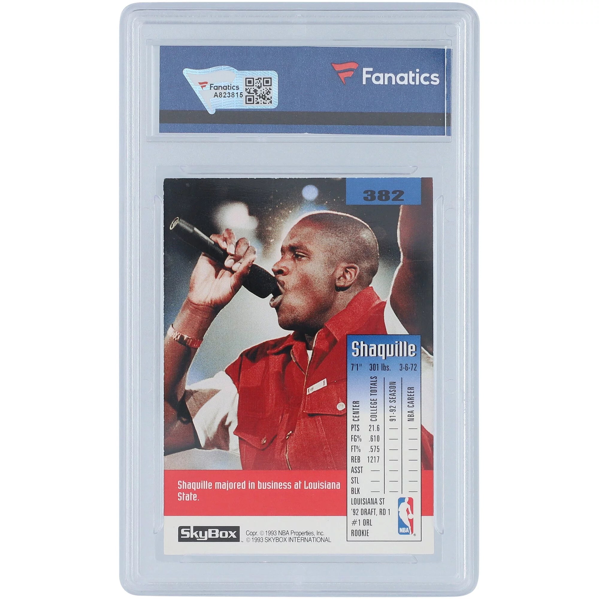 Shaquille O'Neal Orlando Magic Autographed 1992 Skybox RC #382 Card - Skybox - Fanatics Authentic Certified