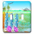 Hawaiian beach, surfboards, a cruise ship and jet fun art double toggle switch lsp-214641-2