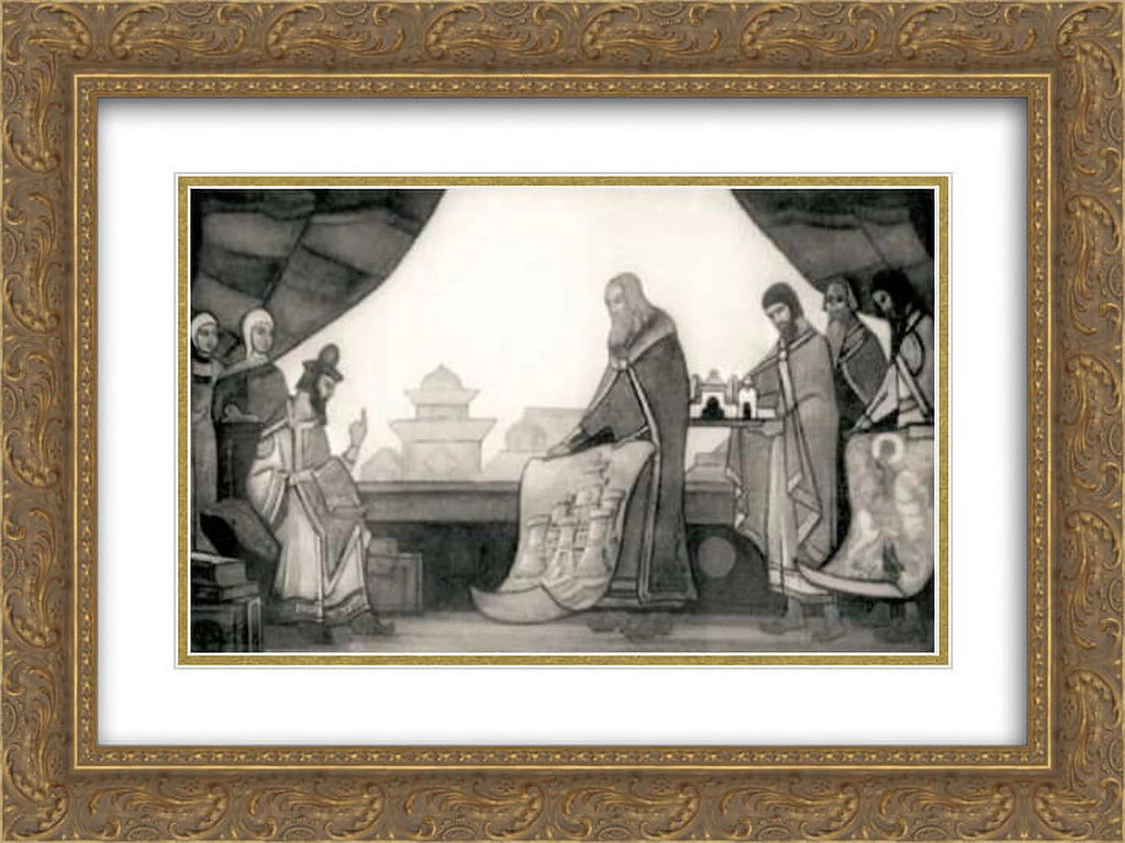 Nicholas Roerich 2x Matted 24x18 Gold Ornate Framed Art Print 'Yaroslav is glad for Kiev'