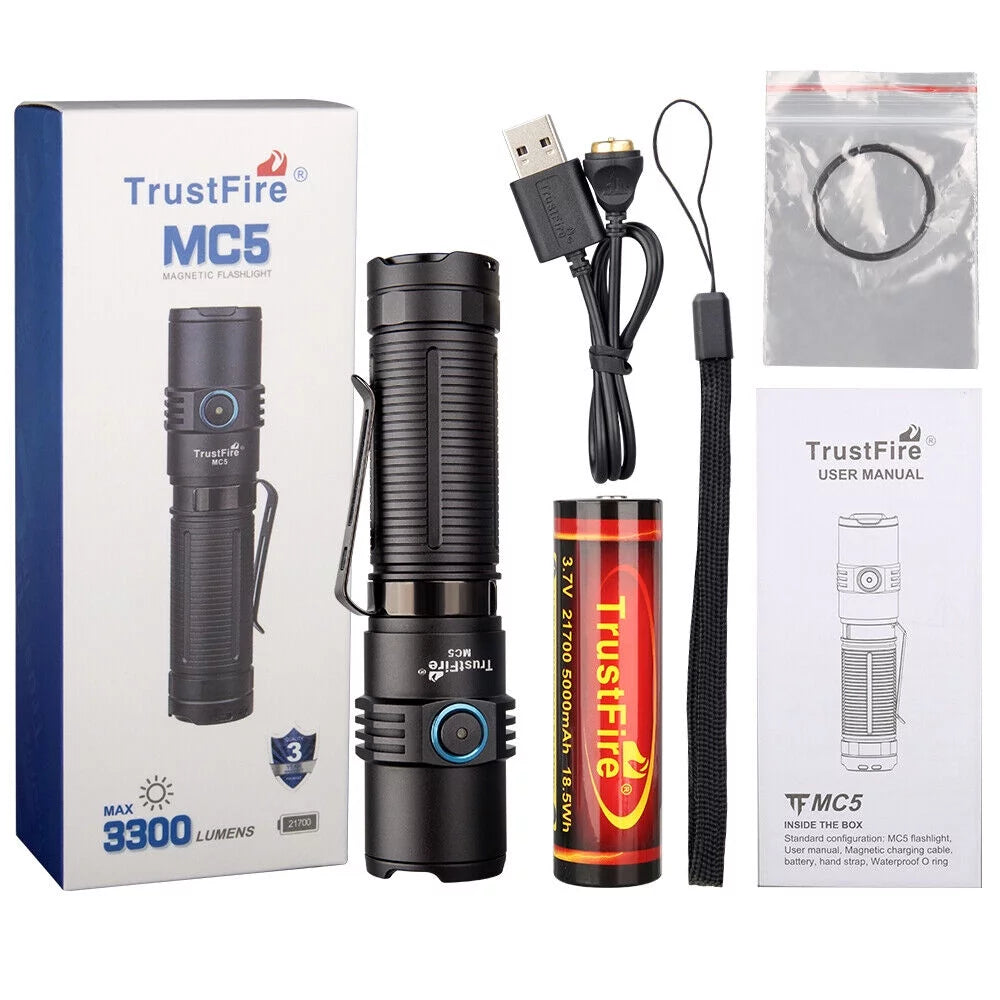 TrustFire MC5 Magnetic Rechargeable Pocket EDC Tactical Flashlight IPX8 5 Models Light 3300 lumens