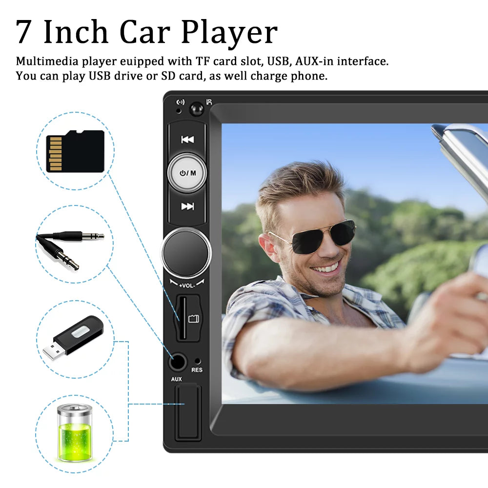 Podofo Double 2 Din 7'' Universal Car Stereo Radio Apple Carplay Android Auto Mirror Link HD Touch Screen Car Audio Multimedia Player MP3 MP5 Bluetooth FM USB, with Backup Camera