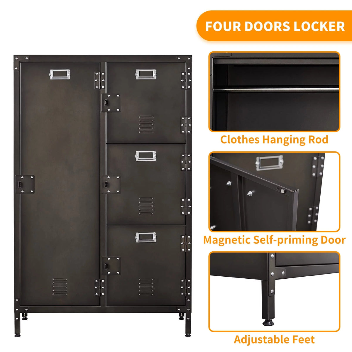 STANI Metal Lockers for Employees,71" Alloy Storage Cabinet with 4 Door Lockable for Office Staff,Home Sundries,Gym,School