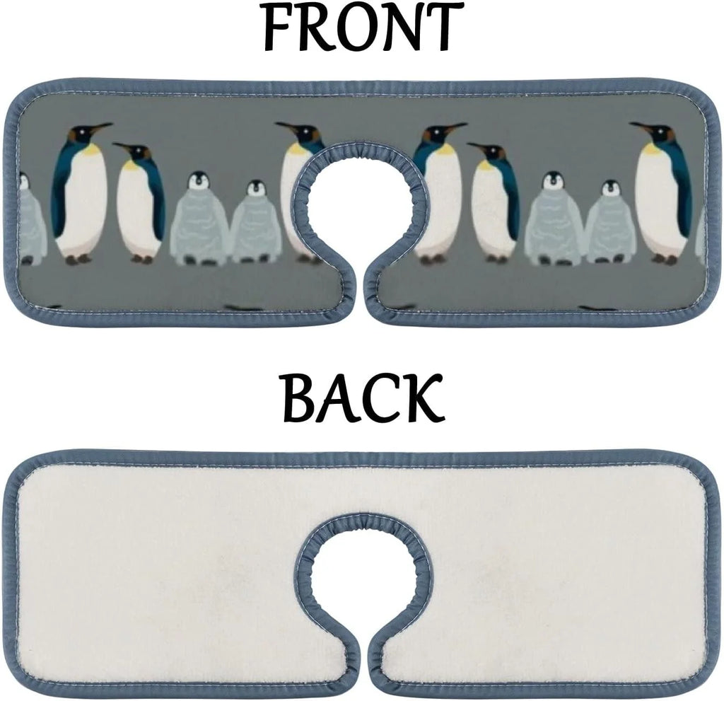 GZHJMY 3PCS Faucet Absorbent Mat, Sea Bird Penguin Washable Sink Splash Guard Drip Catcher, Kitchen Bath Countertop Microfiber Sink Drying Mats for Kitchen