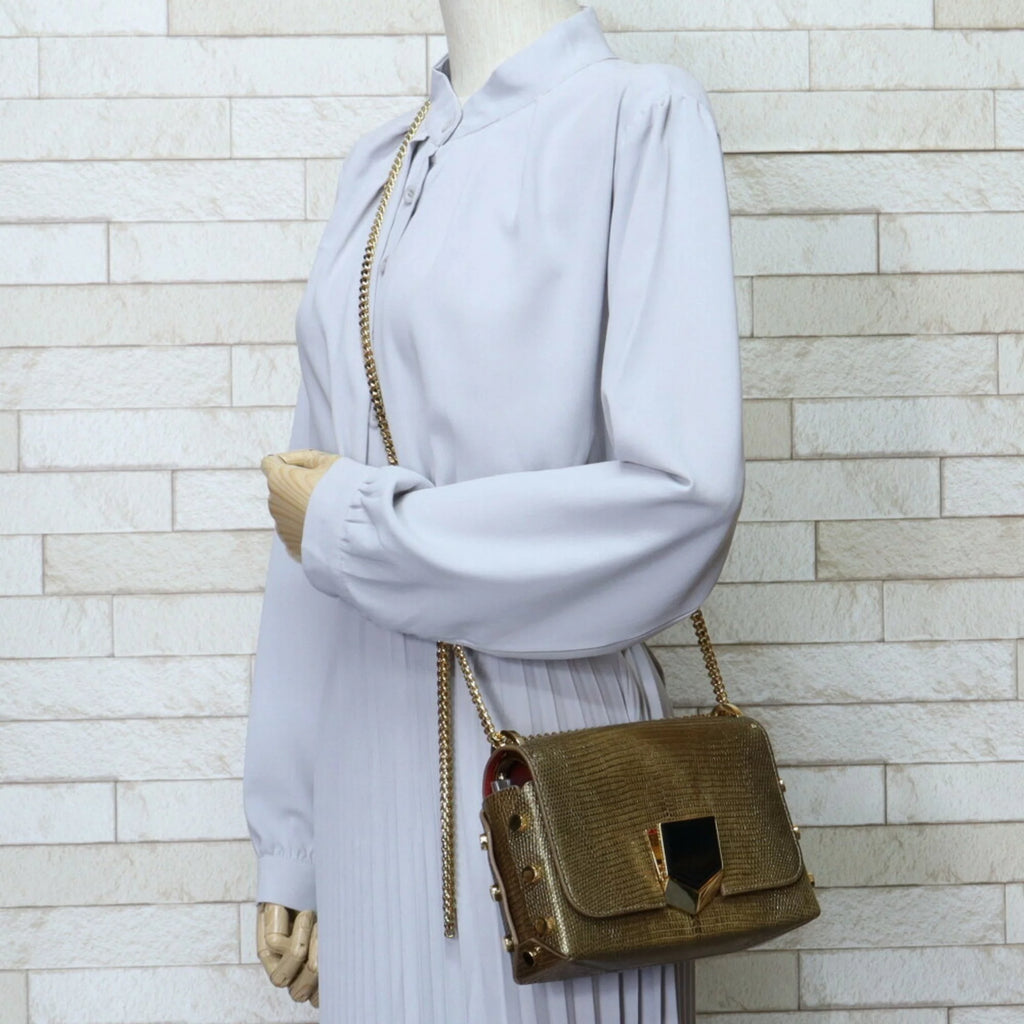 Used Jimmy Choo Chain Shoulder Bag Leather Gold Female (Fair)