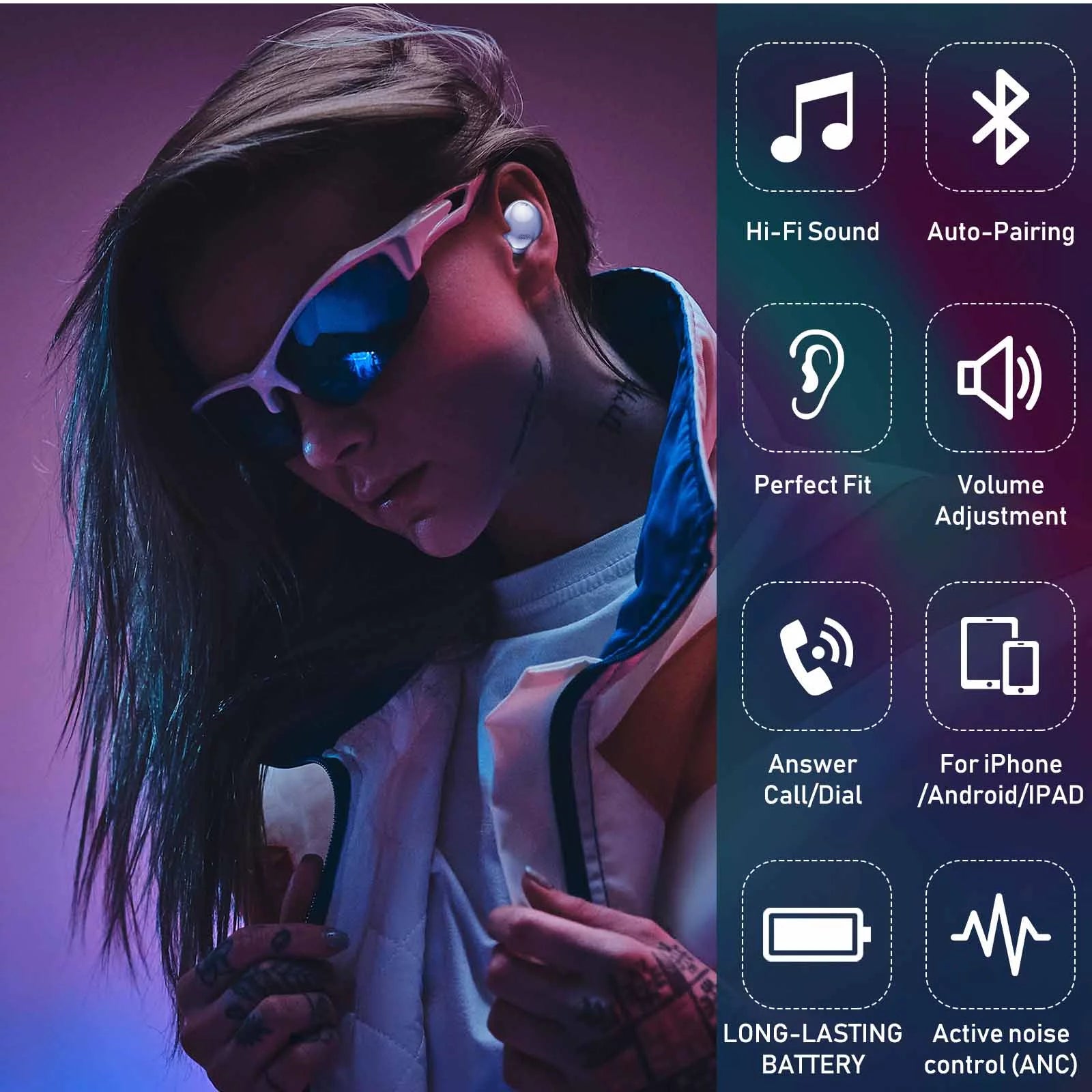 UrbanX Street Buds Pro Bluetooth Earbuds for Vodafone Smart N8 True Wireless, Noise Isolation, Charging Case, Quality Sound, Water Resistant (US Version) - Amethyst Purple