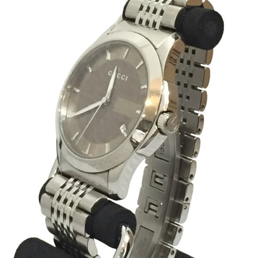 Previously Owned GUCCI 126.4 G Timeless Brown Dial SS Corrosion-free Alloy Silver Analog Watch Men's Date Quartz IT26SVZ67548 RK1056D (Good)