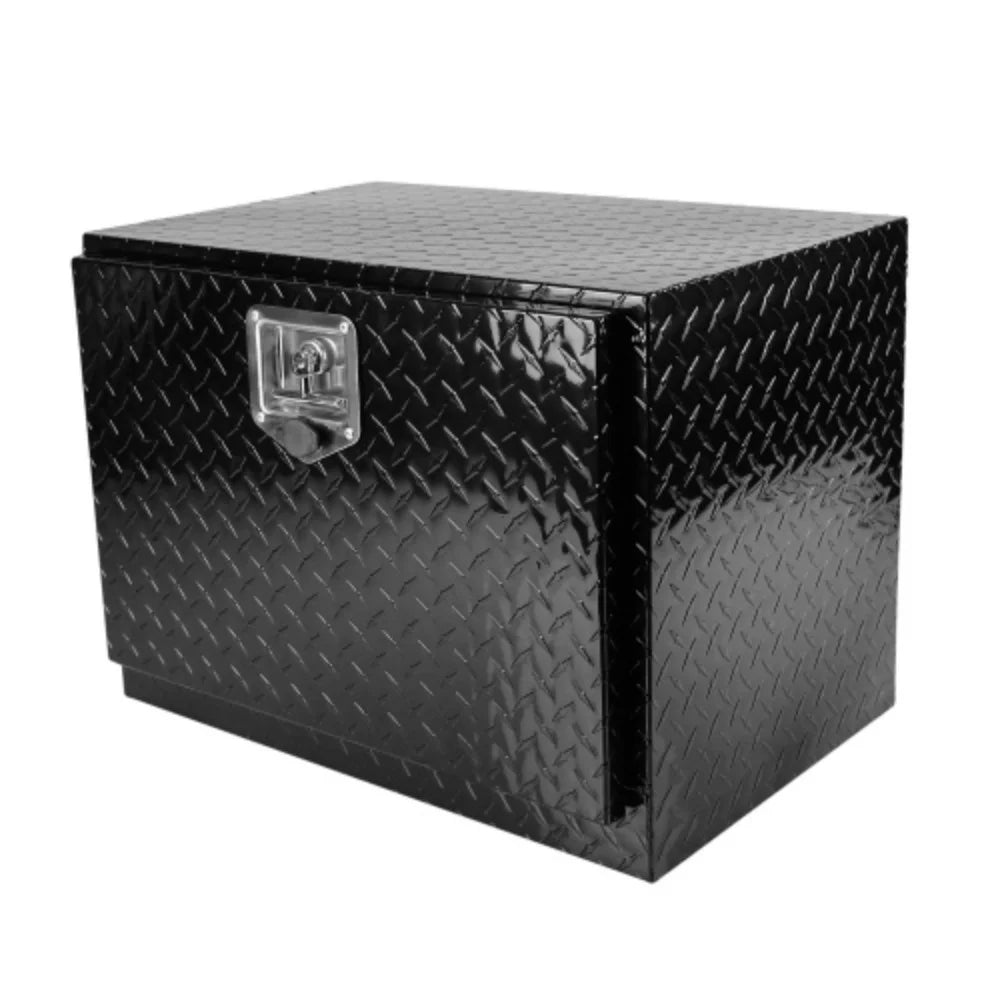 24 Inch Aluminum Stripes Plated Tool Box Pick Up Truck Bed RV Trailer Toolbox Waterproof Square Storage Organizer with Lock and Keys - Black  Black + Aluminum + Square box + 24"(24.2"×17.1"×17.9")
