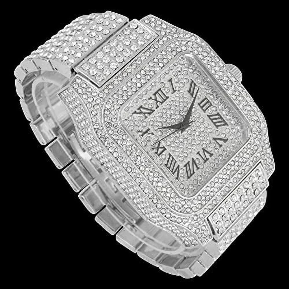 Charles Raymond Bling-ed Out Biggie Square Hip Hop Iced Out Watch You Will Hypnotize in a Crystal Watch - 0513Sq (Silver Black R#)