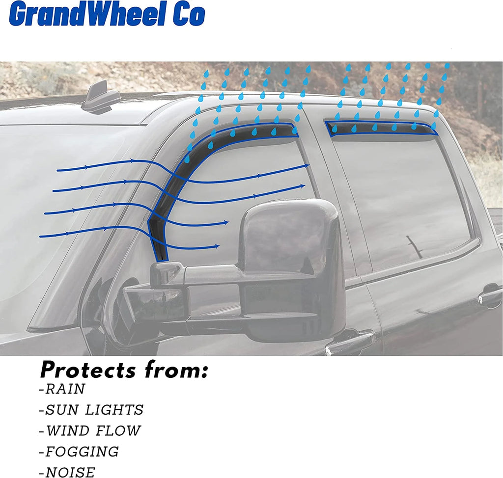 GrandWheel Co Smoke Tinted In-channel Side Window Vent Visor Deflectors Rain Guards Compatible with Toyota Tundra 2007-2021 Double Cab - 4pcs. GW0114