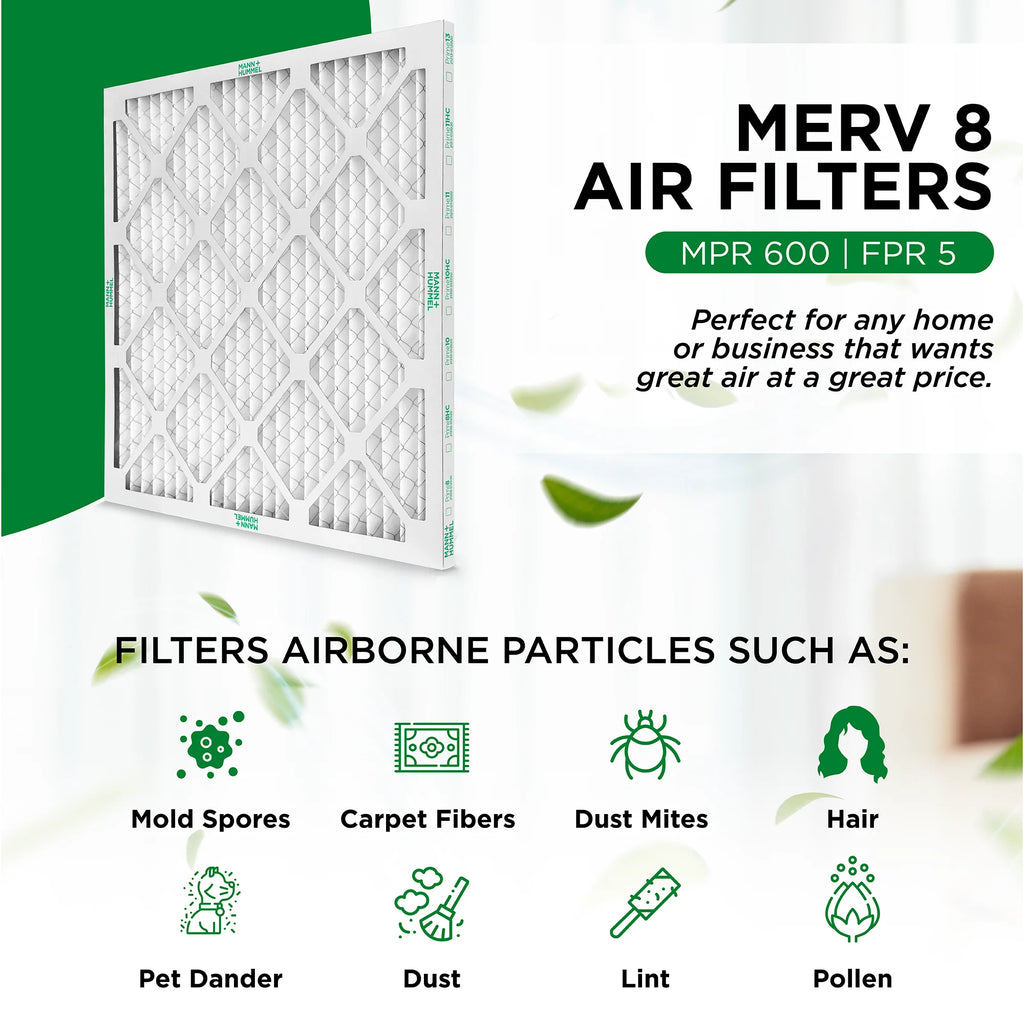 Mann+Hummel 20x23x1 MERV 8 Pleated HVAC AC Furnace Air Filters. Case of 12. (Exact Size: 19.5 x 22.5 x 0.75 Inches)