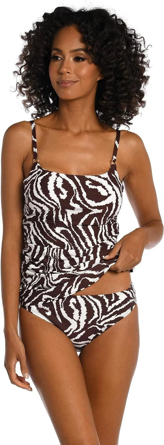 La Blanca For Her Lingerie Strap Tankini Swimsuit Top, Java//Fierce Lines, 8