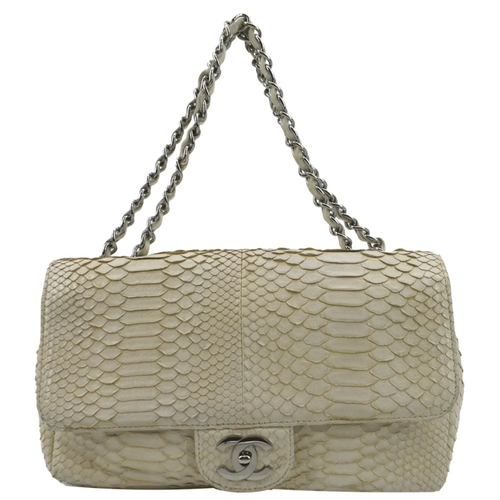 Used CHANEL Flap Python Leather Crossbody Bag Ivory