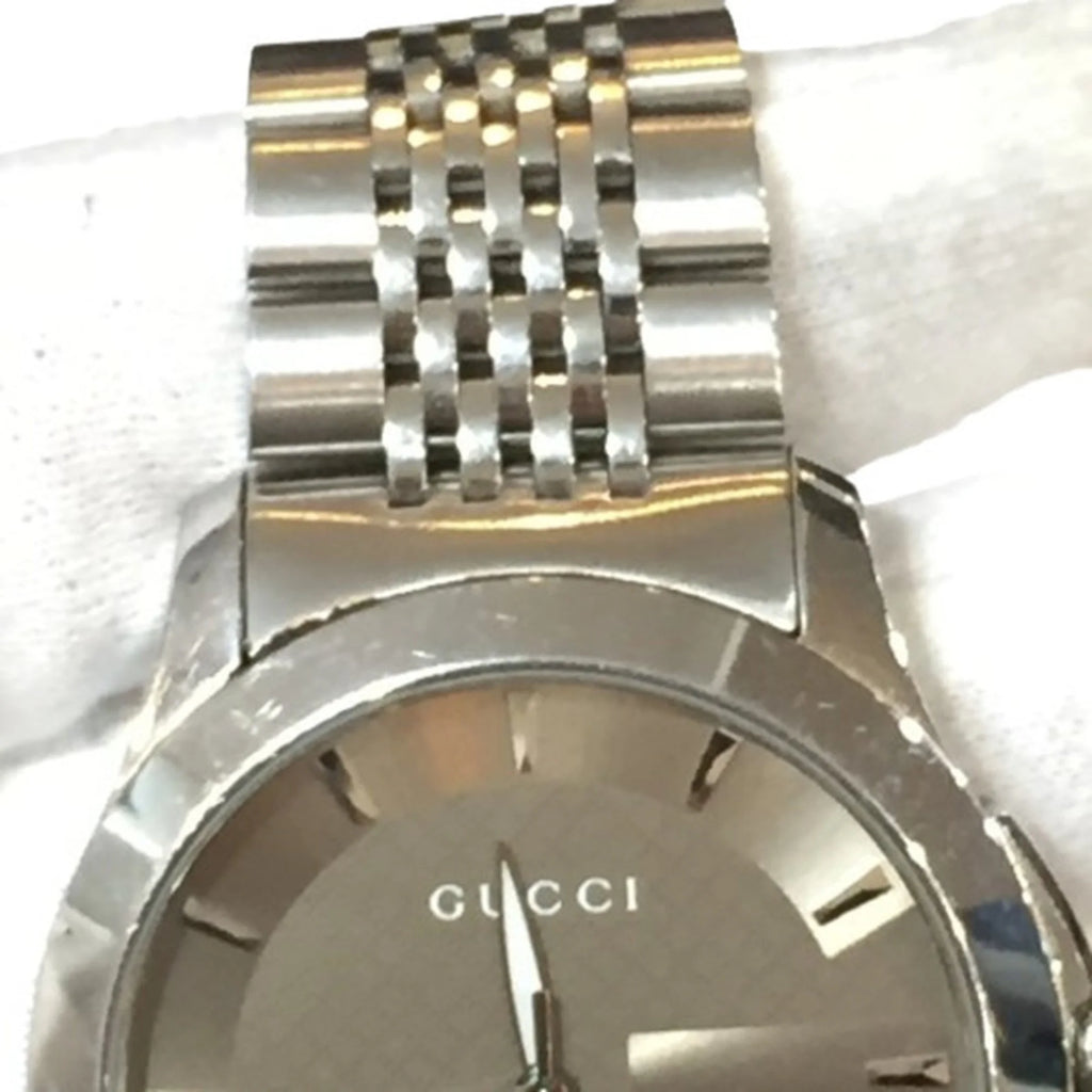 Previously Owned GUCCI 126.4 G Timeless Brown Dial SS Corrosion-free Alloy Silver Analog Watch Men's Date Quartz IT26SVZ67548 RK1056D (Good)