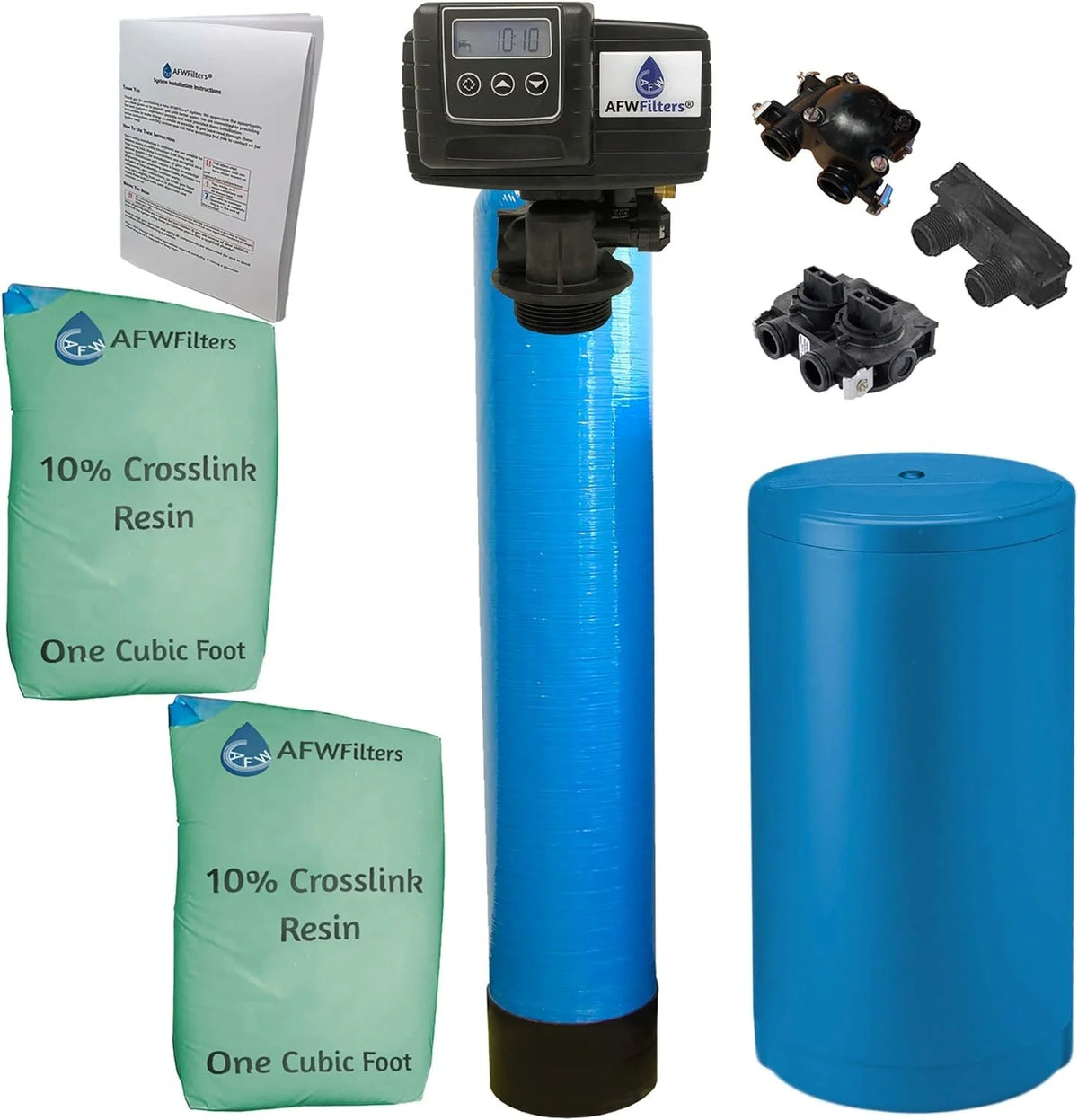 AFWFilters 2 cubic Foot 64k Whole Home Water Softener with Durable 10% Crosslink Resin, 3/4" Plastic MNPT Connection, and Blue Tanks