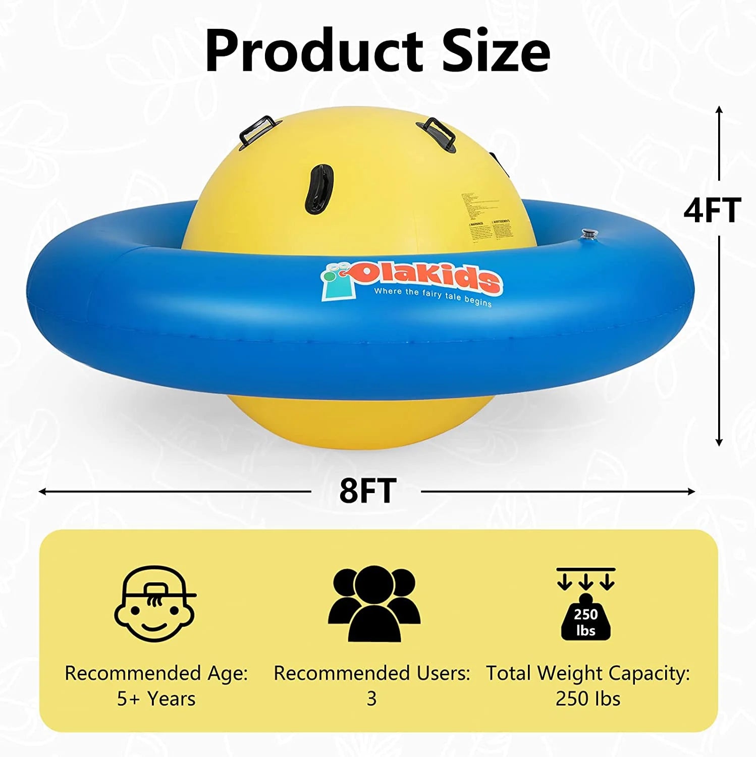 OLAKIDS 8FT Inflatable Dome Rocker Bouncer, Outdoor Kids Giant Roll and Play Seesaw Rocker with 6 Secure Handles, Max Weight 250 LBS, Toddlers Climbing Game Toy Backyard Play Center Equipment