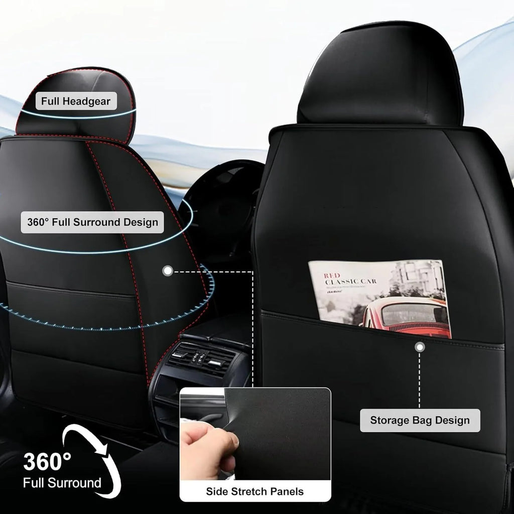 AOMSAZTO Fit Hyundai Kona 2018-2024 Car Seat Cover 5-seat Faux Leather Full Set Compatible Airbag(Black)