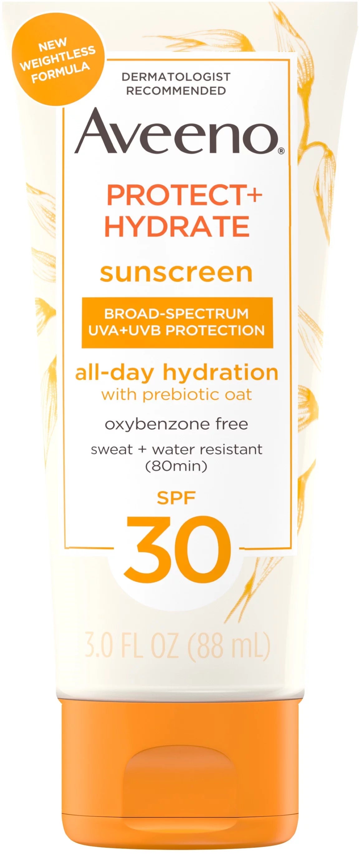4 Pack - Aveeno  Protect + Hydrate Moisturizing Body Sunscreen Lotion with Broad Spectrum SPF 30 & Prebiotic Oat, Weightless, 3 fl. oz