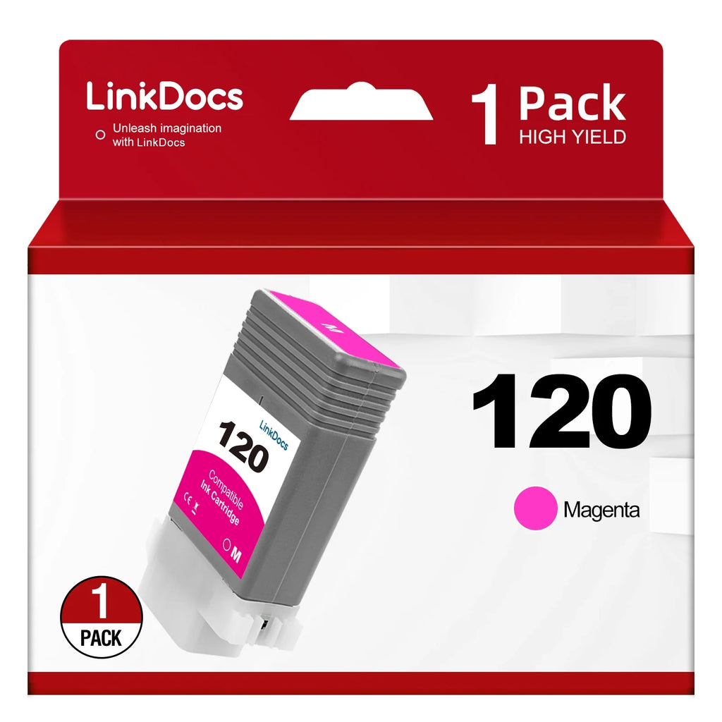 LinkDocs Compatible PFI120 PFI-120 Magenta Ink Cartridges (130ml) Replacement for Canon PFI120 PFI-120 PFI-120M Work for Canon ImagePROGRAF IPF TM-200 TM-205 TM-300 TM-305 and GP-200 GP-300 Printer