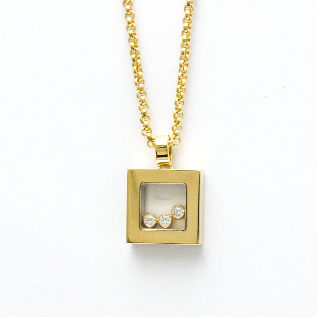 Previously Owned Chopard Happy Diamonds Square Necklace 79/3210 Yellow Gold (18K) Diamond Men,Women Fashion Pendant Necklace (Gold) (Good)