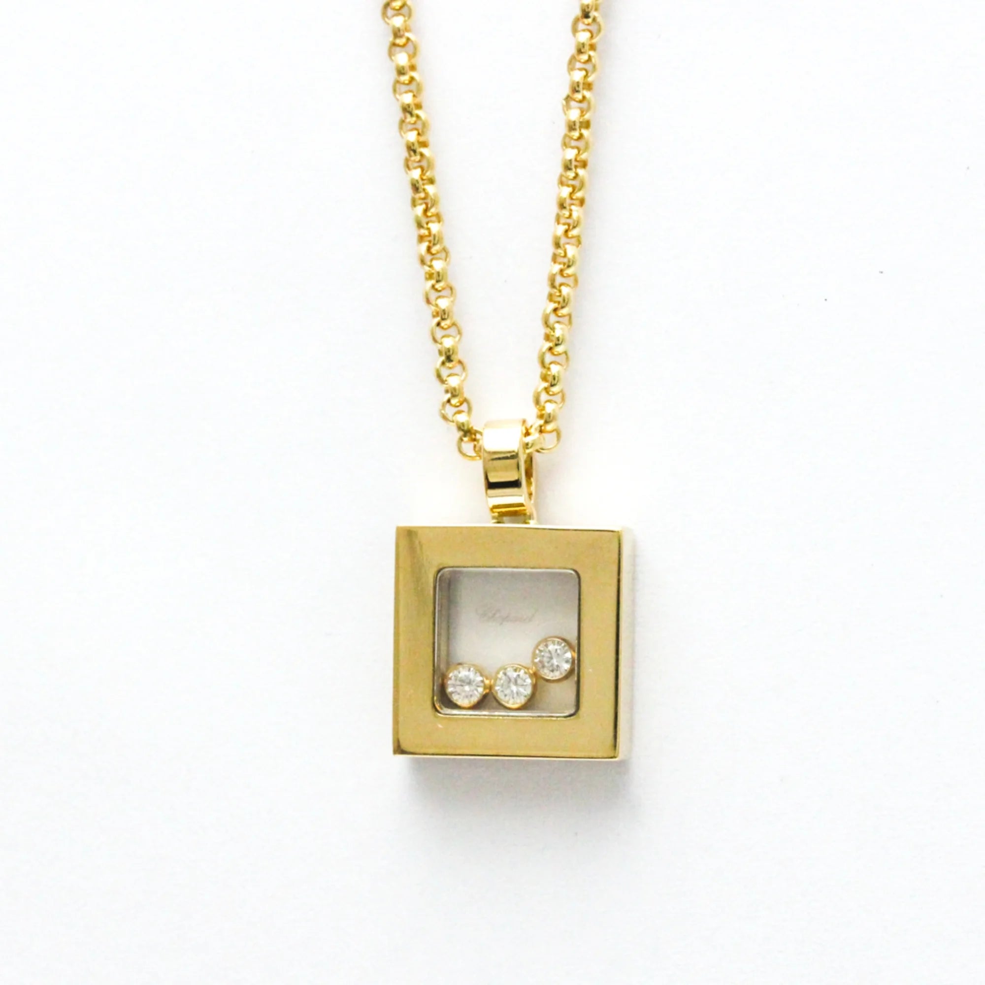 Previously Owned Chopard Happy Diamonds Square Necklace 79/3210 Yellow Gold (18K) Diamond Men,Women Fashion Pendant Necklace (Gold) (Good)