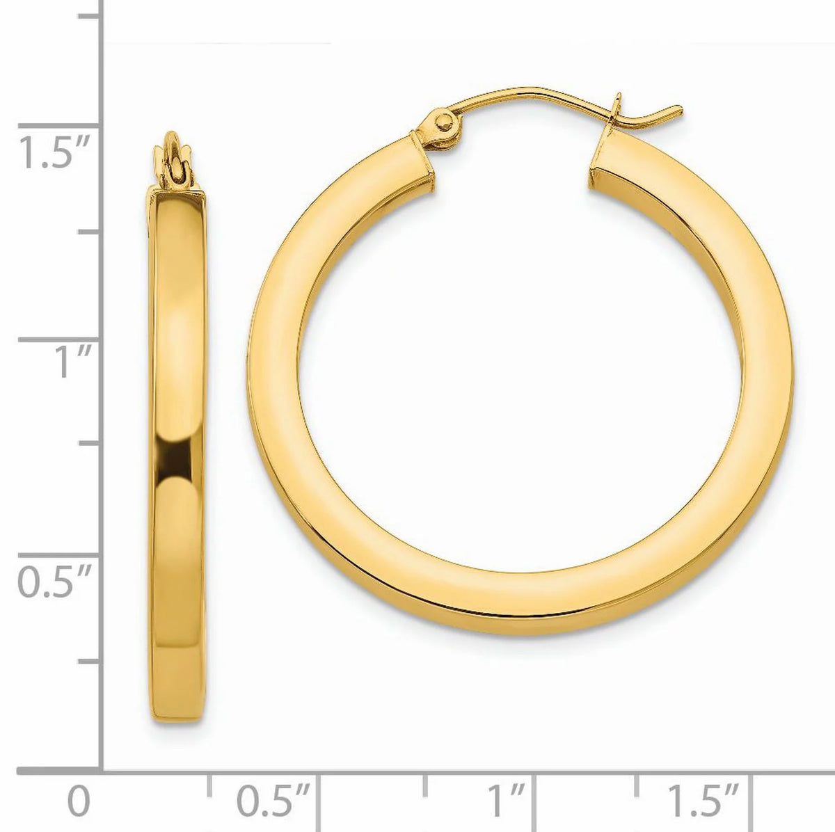 3mm Square Tube Hoop Earrings in Real 14k Yellow Gold