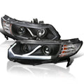Spec-D Tuning Halo Strip LED Projector Headlights Black Compatible with 2006-2011 Honda Civic 2-Door Coupe Left + Right Pair Headlamps Assembly