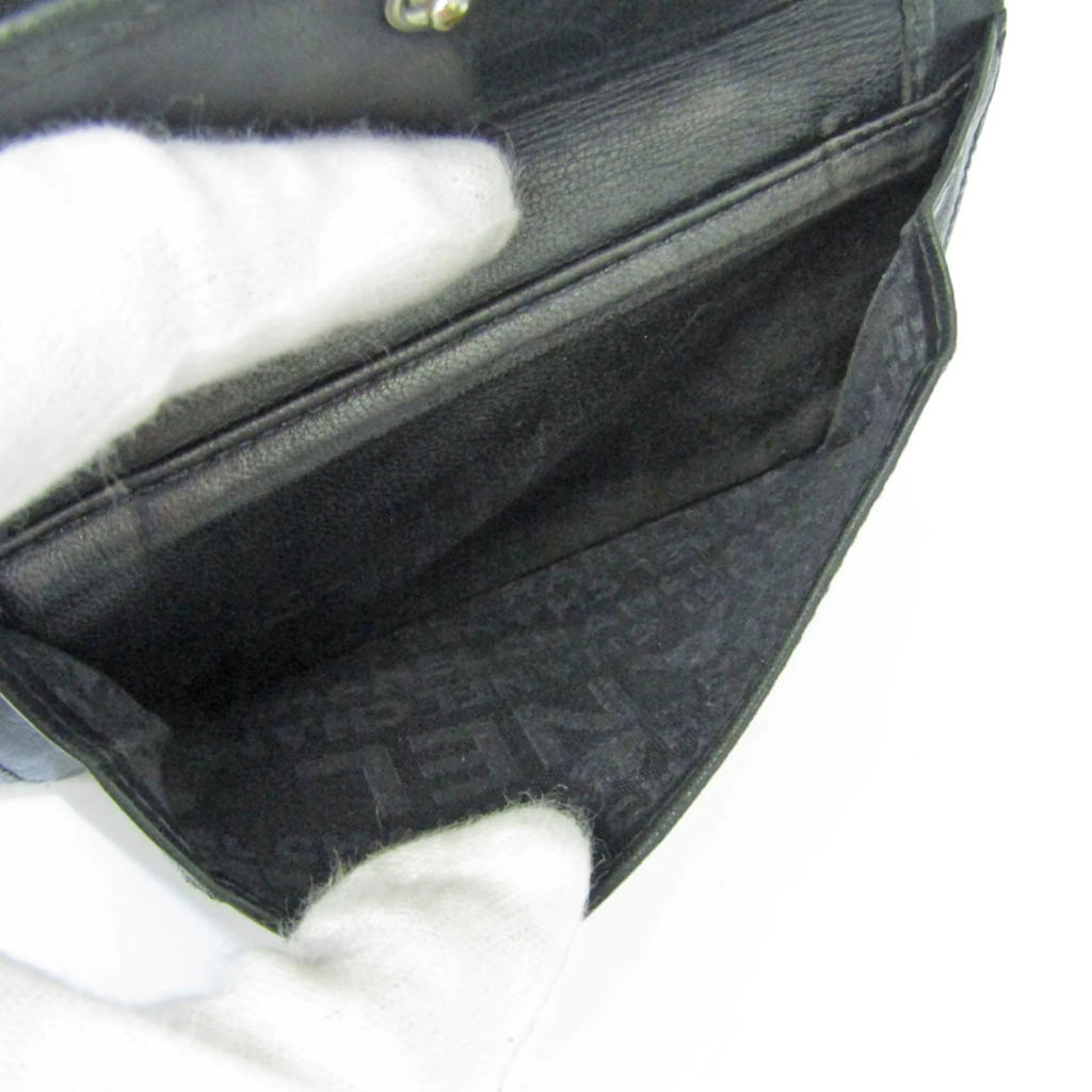 Used Chanel Chocolate Bar For Her Leather Middle Wallet (bi-fold) Black (Good)