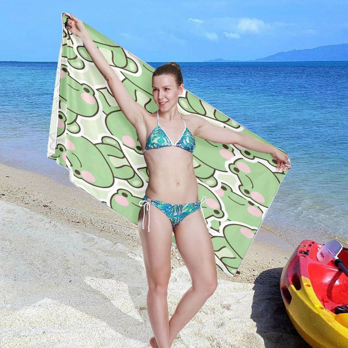 Bestwell Cute Frog Beach Towel - Lightweight Compact Oversized Travel Towels - Super Absorbent Quick Dry Towel for Swimming Camping Holiday（210）