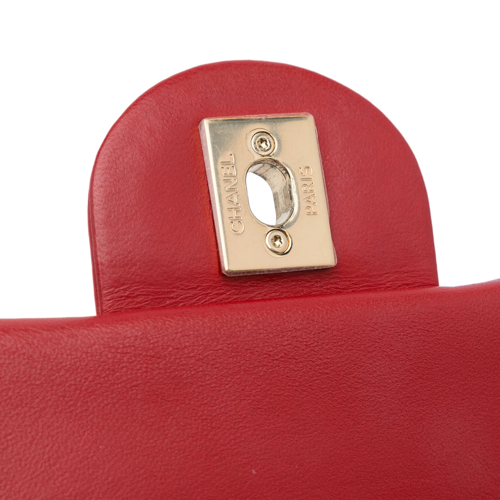 Previously Owned Authenticated Chanel Small Easy Carry Flap Bag Lambskin Leather Red Satchel Unisex (Good)