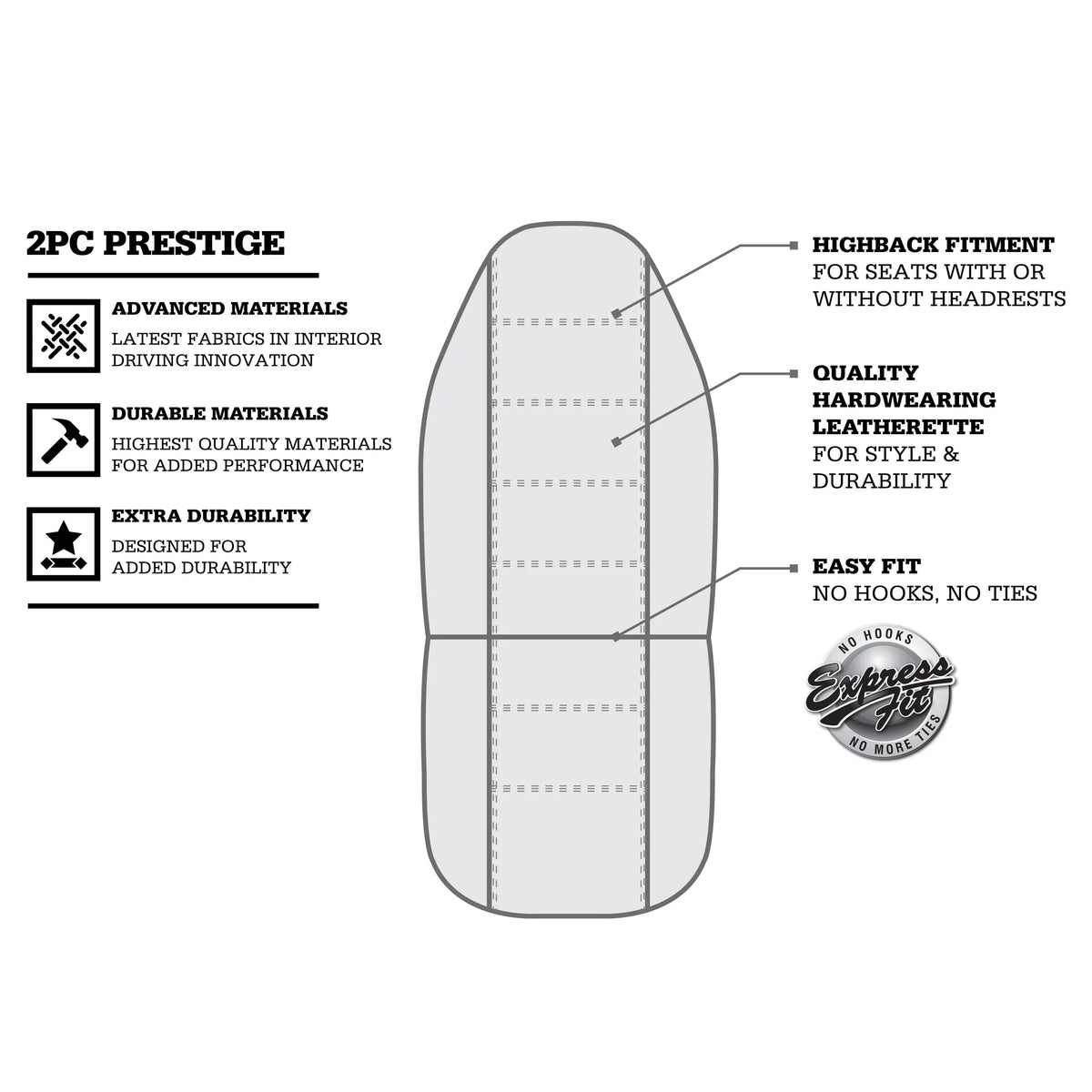 Genuine Dickies 2 Piece Prestige Front Car Seat Covers Vegan Leather Beige, 806514