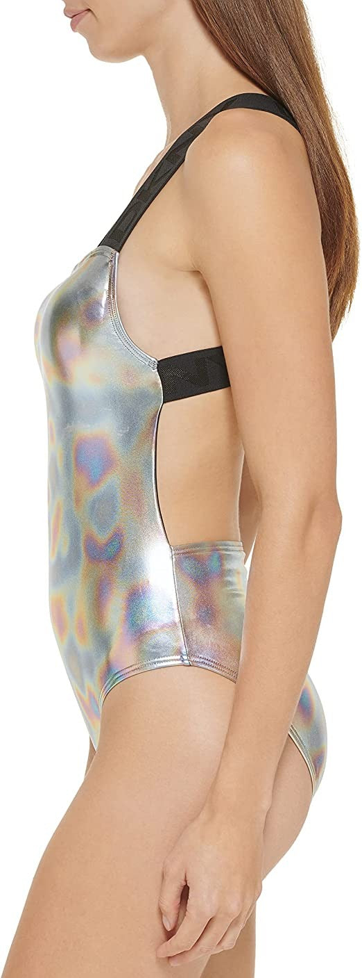 DKNY BLACK MULTI Metallic Crisscross One-Piece Swimsuit, US Small