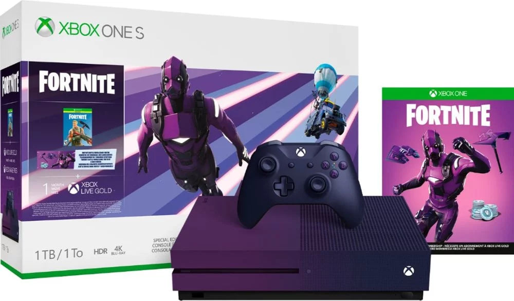 Restored Microsoft 23C-00080 Xbox One S 1TB Fortnite Battle Royale Special Edition Console Bundle Gradient Purple (Refurbished)