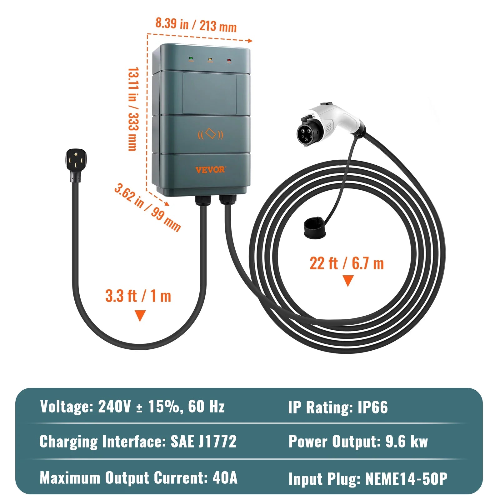SKYSHALO Level 2 EV Charging Station 40A Home Electric Vehicle Charger NEMA14-50