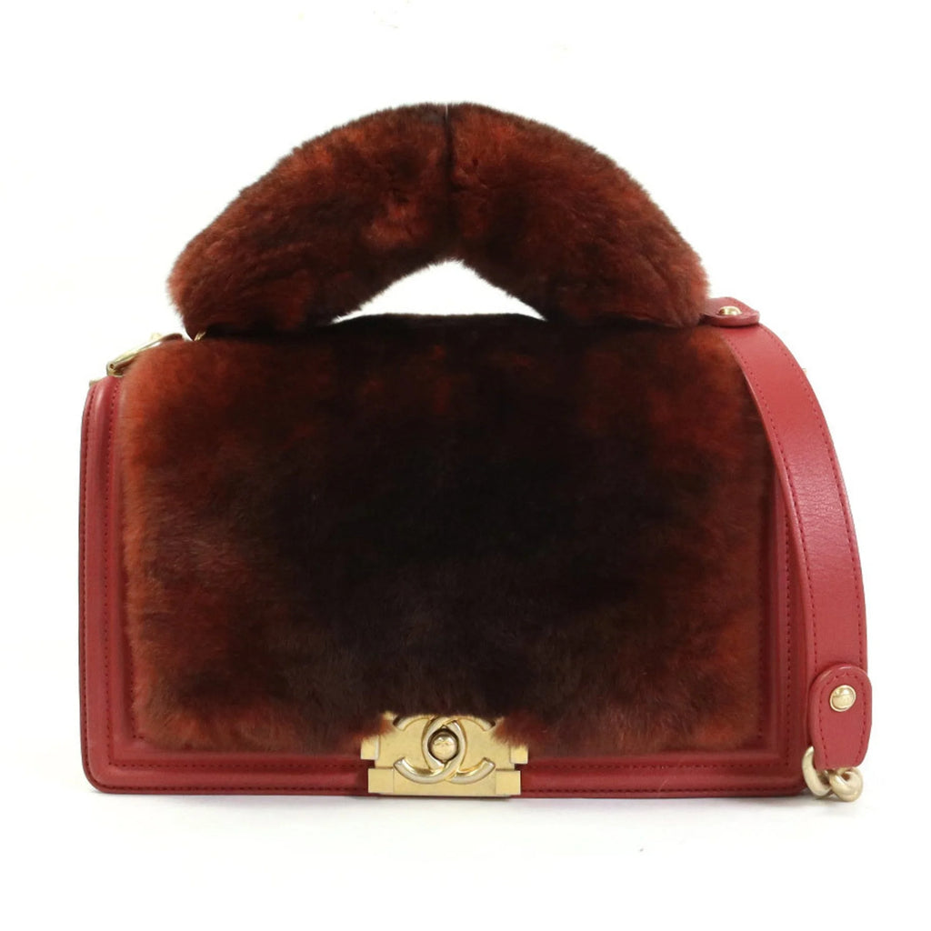 Previously Owned Chanel CHANEL handbag diagonal shoulder bag boy fur/leather brown red gold ladies e55871a (Good)