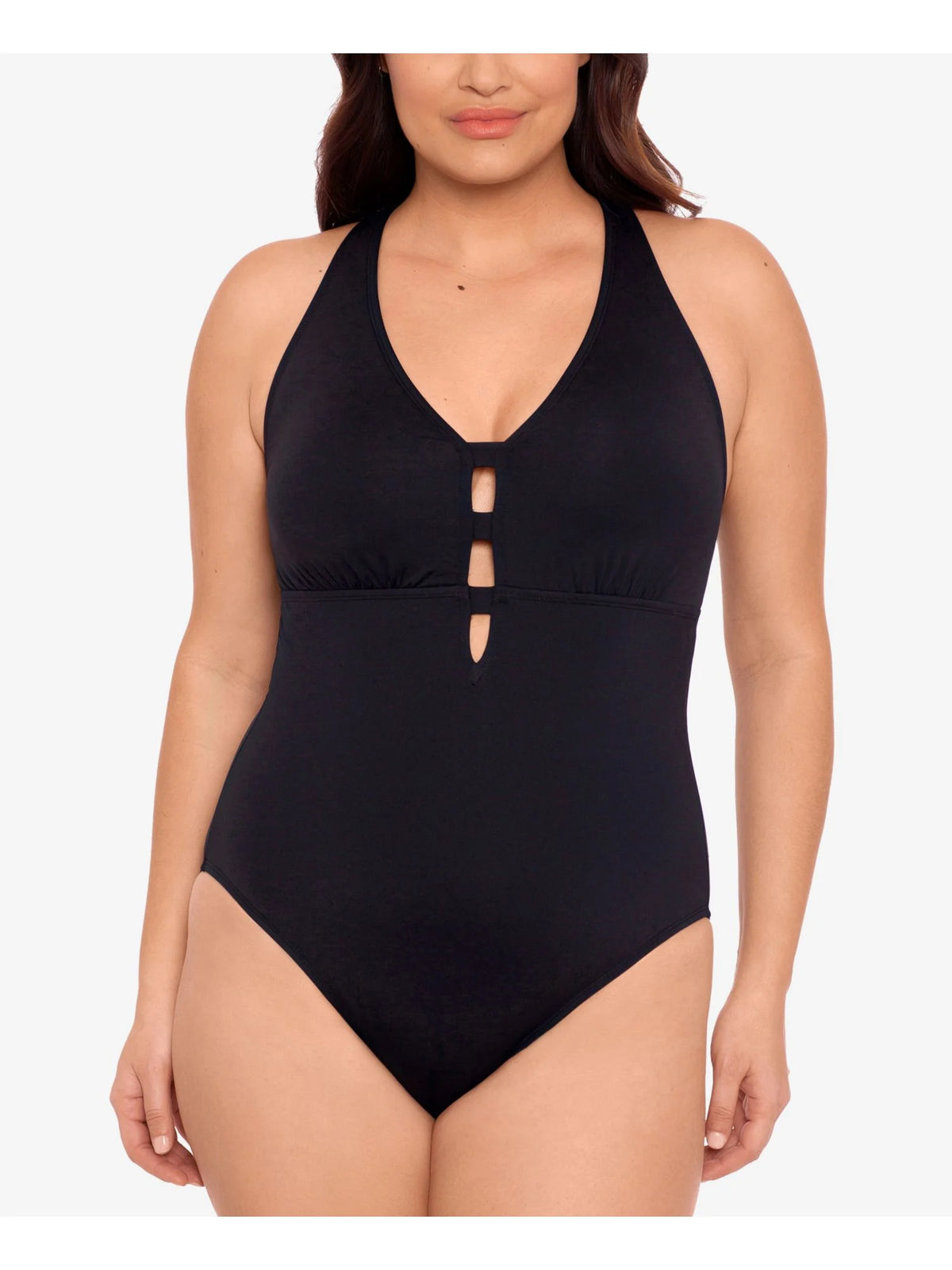 LAUREN RALPH LAUREN For Her Black Tummy Control Non-Removable Cups Cutout Scoop Neck One Piece Swimsuit 22W