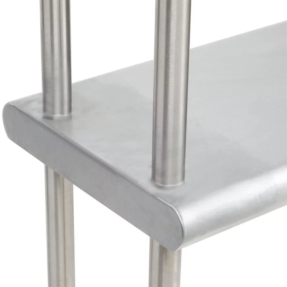 30" x 24" Corrosion-free Metal Work Table With Two Shelves | 12" Wide Double Tier Overshelf | Metal Kitchen Prep Table & Shelving Combo