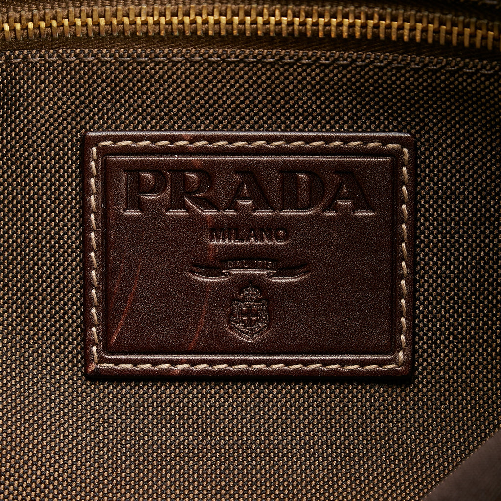 Used Authenticated Prada Canapa Logo Crossbody Canvas Fabric Brown Crossbody Bag Unisex (Good)