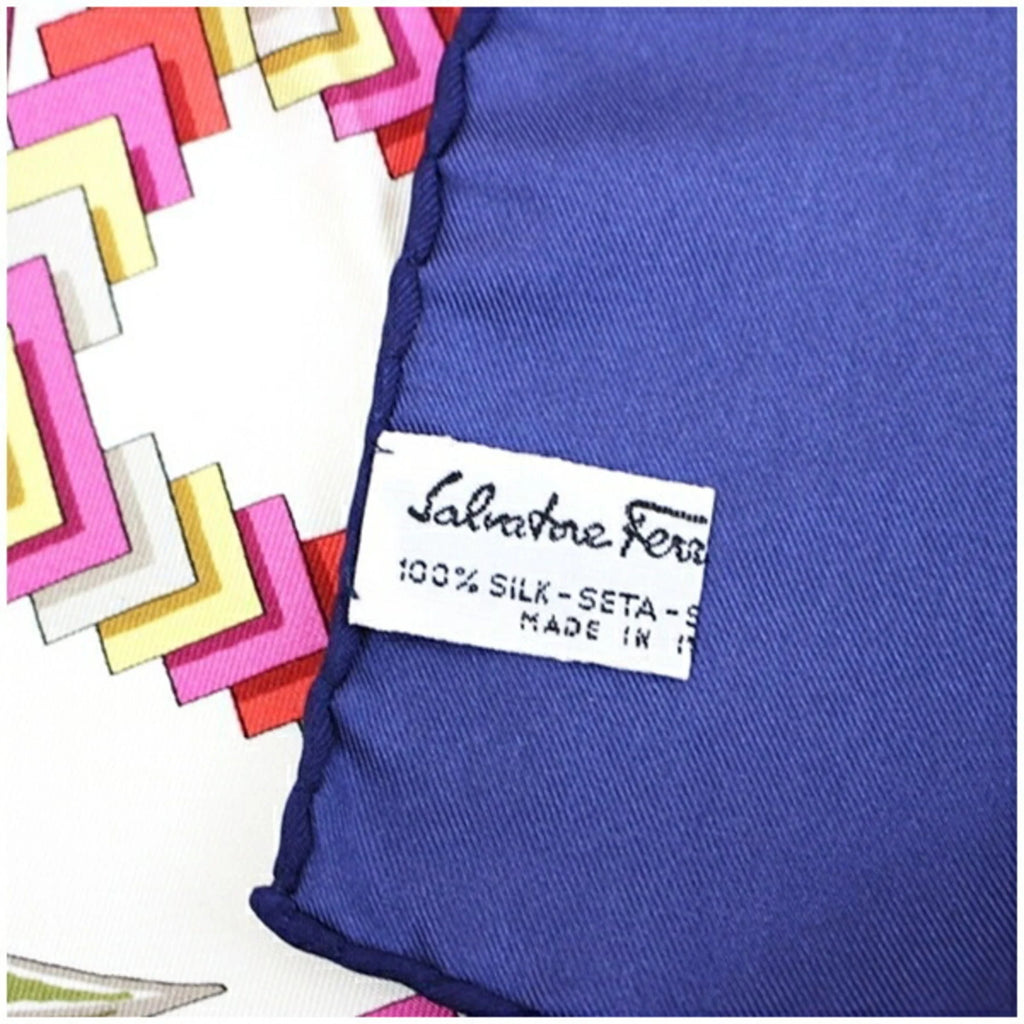 Secondhand Salvatore Ferragamo Silk Scarf Muffler Navy x Multicolor Leopard Print For Her (Good)
