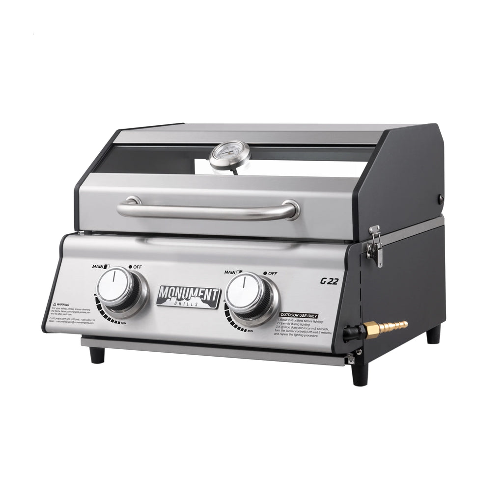 Monument Grills Portable 2-Burner Tabletop Propane Gas Grill in Corrosion-free Alloy with Locking Clearview Lid