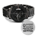 Husband Daddy Protector Hero Engraved Multifunction Analog Corrosion-free Alloy Chronograph Men's Watch W Copper Dial