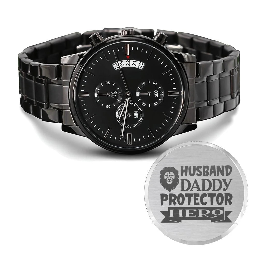Husband Daddy Protector Hero Engraved Multifunction Analog Corrosion-free Alloy Chronograph Men's Watch W Copper Dial
