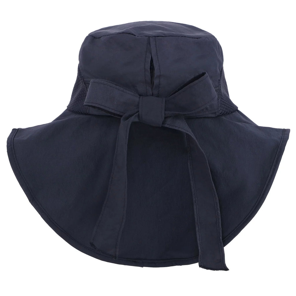 Womens Foldable Flap Cover UPF 51+ UV Protective Wide Brim Bucket Sun Hat Black