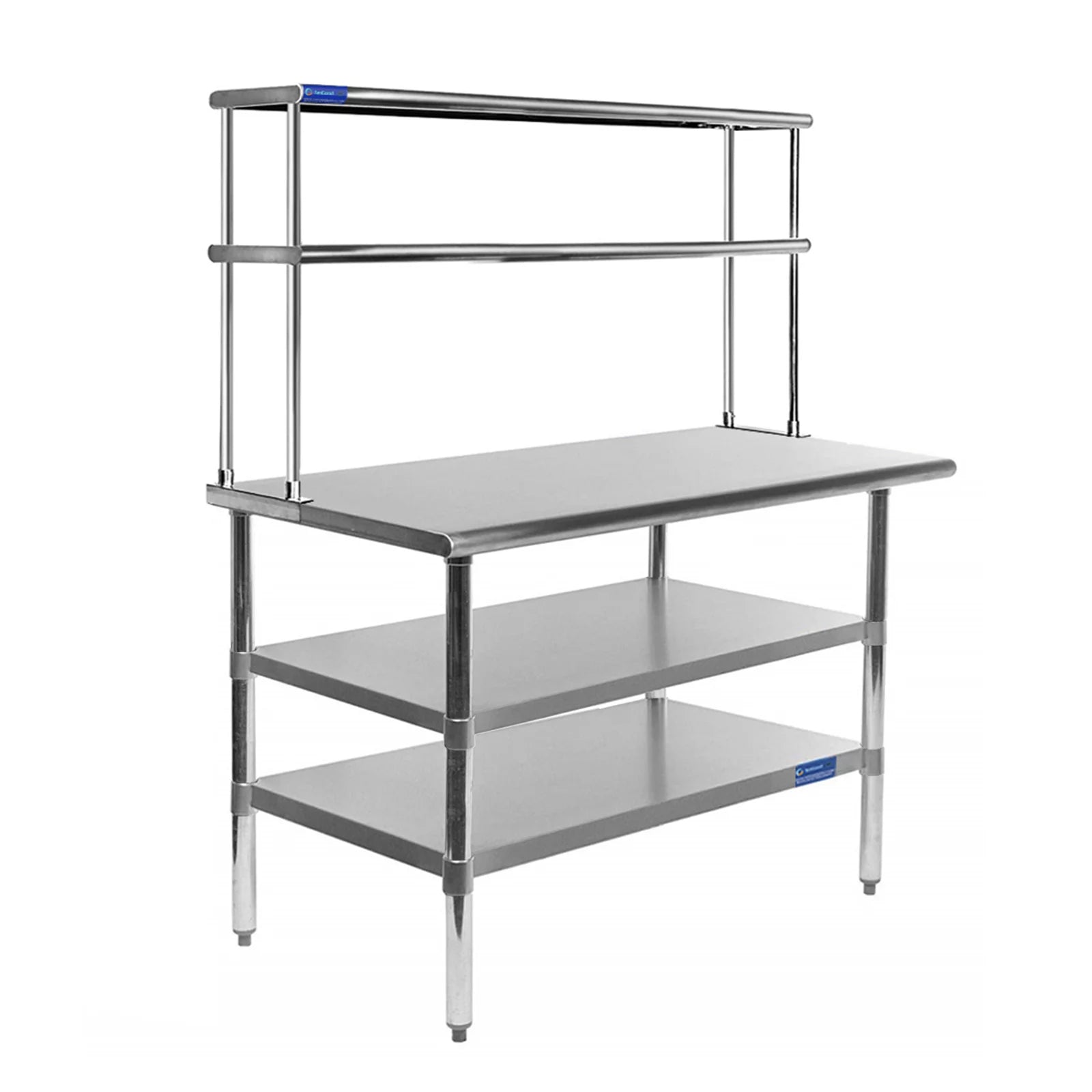 30" x 24" Corrosion-free Metal Work Table With Two Shelves | 12" Wide Double Tier Overshelf | Metal Kitchen Prep Table & Shelving Combo