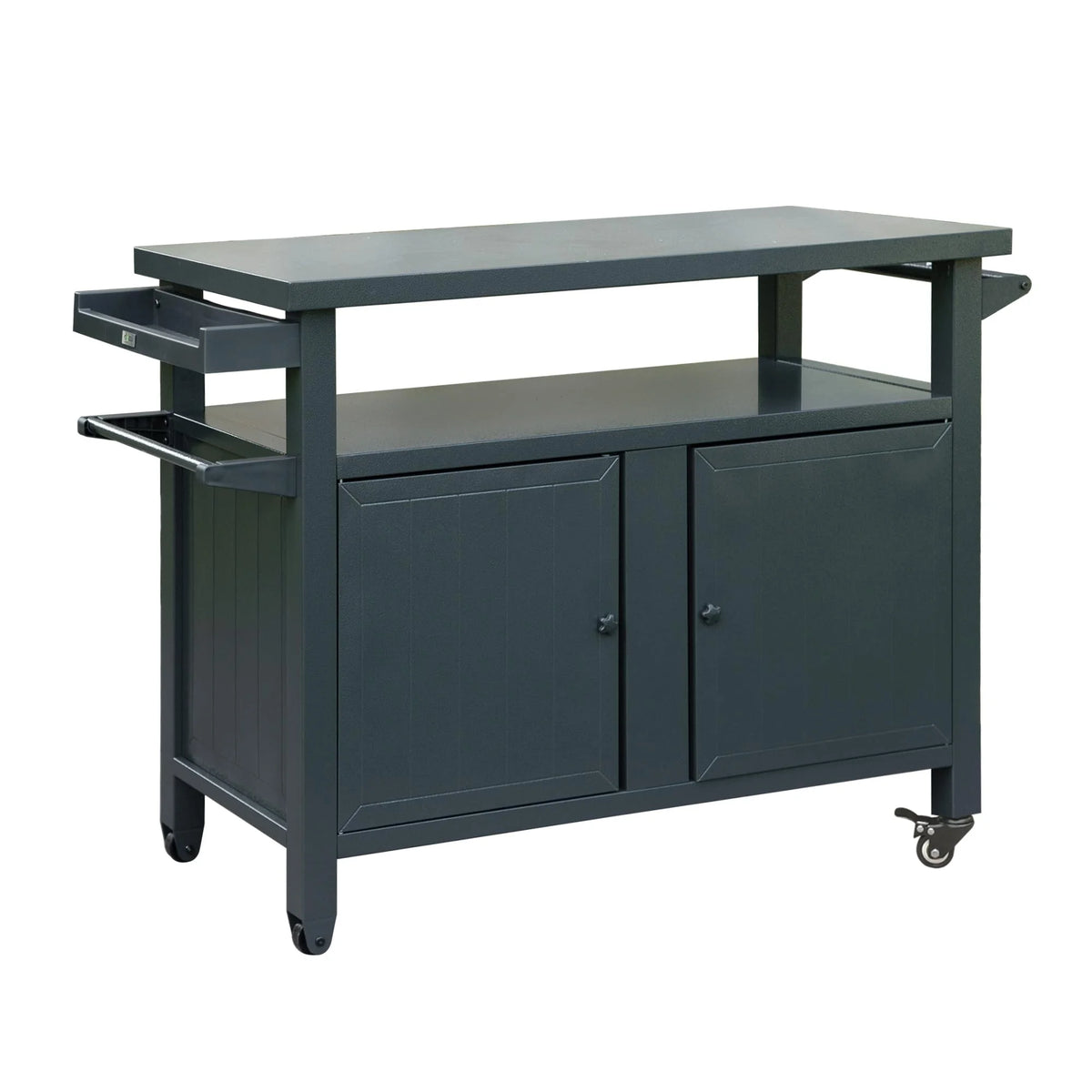 CoSoTower Grill Carts Outdoor Storage Cabinet with Wheels, Metal Outdoor Grill Table Kitchen Dining Table Cooking Prep BBQ Table for Patio, Kitchen Island, Home Party, Bar (Grey)