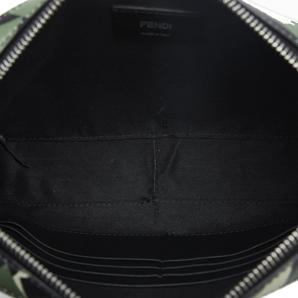 Previously Owned Authenticated Fendi Monster Eyes Camouflage Camera Bag Calf Leather Green Crossbody Bag Unisex (Good)